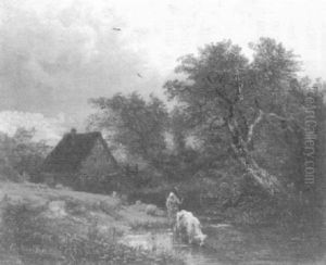 Baumlandschaft Bei Aufziehendem Gewitter by Andreas Achenbach