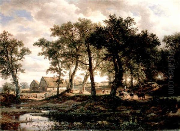 Bewaldete Landschaft Mit Bauernhaus Und Viehherde - view 1