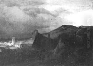 Dorf An Der Kuste Bei Heraufziehendem Gewitter by Andreas Achenbach