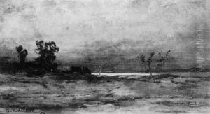 A Coastal Landscape At Sunset by Andreas Achenbach