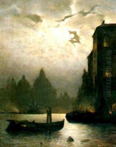 Venedig Bei Mondschein by Andreas Achenbach