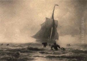 Schiffsbeladung Im Kustennebel by Andreas Achenbach