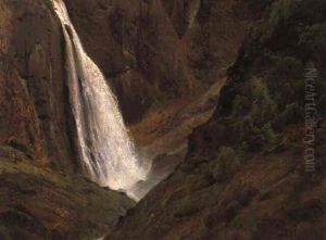 Ein Wasserfall In Norwegen by Andreas Achenbach
