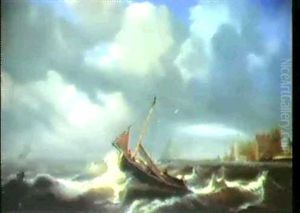 Auslaufender Fischkutter. by Andreas Achenbach
