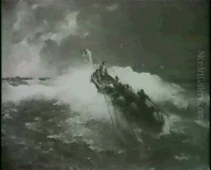Bemannter Ruderkahn Auf Sturmischer See by Andreas Achenbach