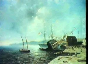 A Port Town by Andreas Achenbach