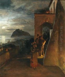 Evening Serenade On Ischia, Castello Aragonese In The Background by Oswald Achenbach