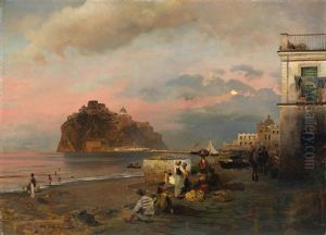 View Of Ischia With The Aragonese Castle by Oswald Achenbach