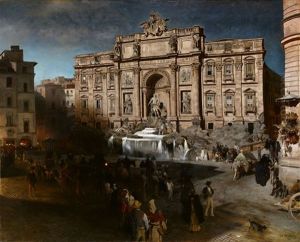 The Fontana Di Trevi By Night by Oswald Achenbach