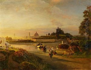 Abendstimmung Am Arno In Florenz