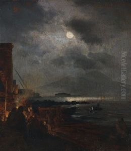 Fischer In Der Bucht Von Neapel Bei Mondschein by Oswald Achenbach