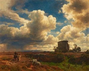 Campagnalandschaft Bei Aufziehendem Gewitter by Oswald Achenbach