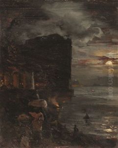 Hafen Im Mondschein by Oswald Achenbach