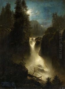 Moonlit Alpine Landscape by Oswald Achenbach