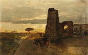 A Well On The Appian Way (oil Study) by Oswald Achenbach