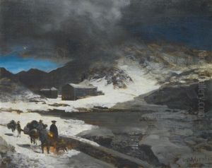 The Great St Bernard Inn, In The Alps by Oswald Achenbach