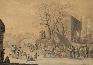 Scene De Patinage by Nicolaes Matthijsz. Aartman