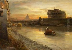 Rom. Abendstimmung Am Tiber Mit Blick Auf Die Engelsburg Rom. Abendstimmung Am Tiber Mit Blick Auf Die Engelsburg