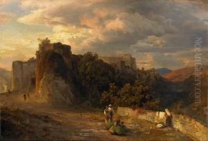 Italienische Landschaft Im Abendlicht by Oswald Achenbach