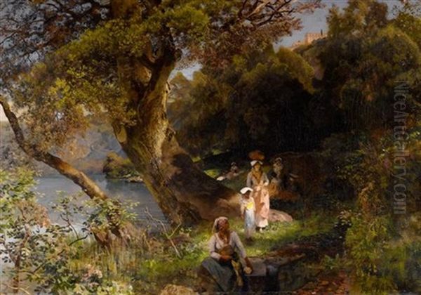 Mediterrane Waldlandschaft Mit Figuren - view 1