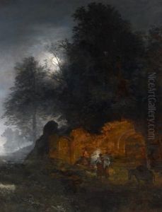 Ruinenlandschaft Mit Hirten Am Lagerfeuer by Oswald Achenbach