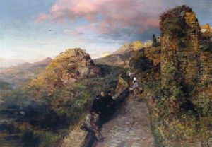 Sonnenuntergang Uber Einem Suditalienischen Bergstadtchen by Oswald Achenbach