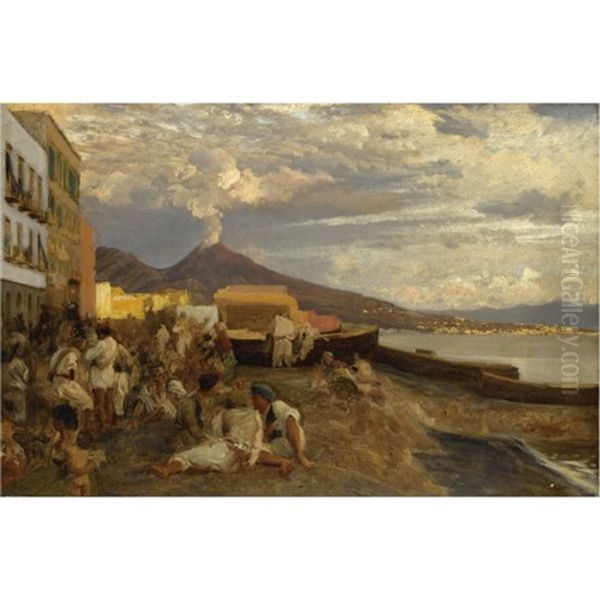 In Der Bucht Von Neapel-the Bay Of Naples, Vesuvius Beyond - view 1