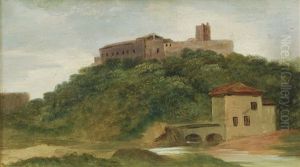 Italian River Landscape With Monastery by Oswald Achenbach