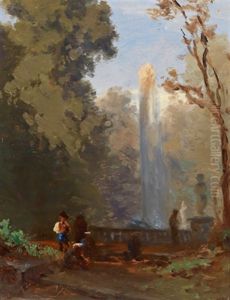 Sudliche Landschaft Mit Brunnen by Oswald Achenbach