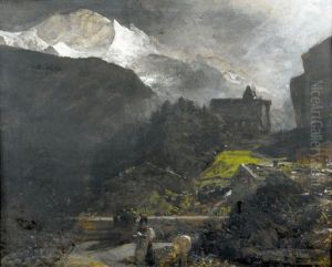 Jungfrau Und Lauterbrunnental Bei Mondschein by Oswald Achenbach