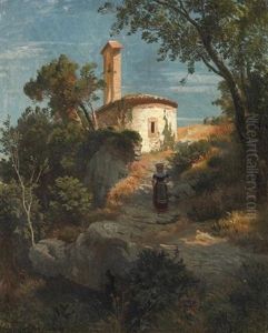 Italienische Landschaft Mit Kapelle. Achenbach by Oswald Achenbach