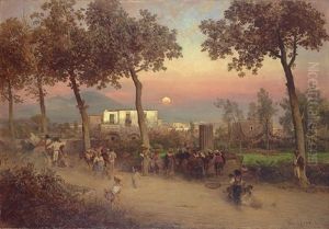 Abendstimmung Bei Neapel by Oswald Achenbach