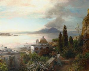 Blick Uber Den Golf Von Neapel Auf Den Vesuv by Oswald Achenbach