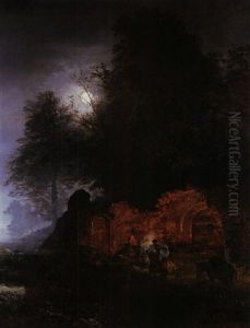 Nachtliches Lager Bei Mondschein by Oswald Achenbach