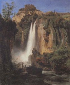 Wasserfall Mit Zwei Badenden (italien)
