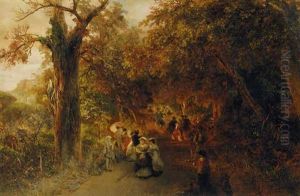 An Evening Stroll On The Road To Castel Gondalfo, Italy by Oswald Achenbach