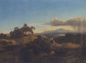 Landschaft An Einem Oberitalischen See by Oswald Achenbach