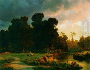 A River Landscape At Dusk