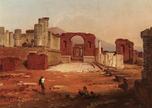 Pompeji - Partie Des Forums Mit Dem Vesuv Im Hintergrund - view 1