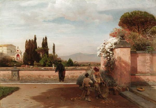 Geistlicher Und Gartner Auf Der Terrasse Von Castel Gandolfo Bei Rom - view 1