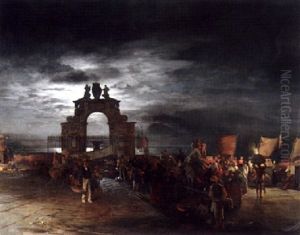 Nachtliches Fest Der Santa Lucia by Oswald Achenbach