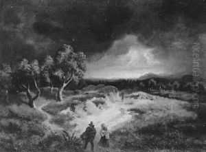 Gewitterlandschaft Mit Wanderern by Oswald Achenbach