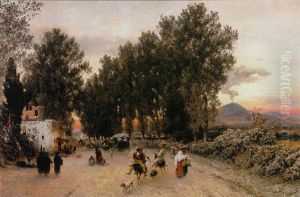 Gezicht Op Napels, Met In De Verte De Vesuvius by Oswald Achenbach
