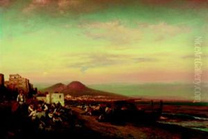 Fischer Und Ihre Frauen Am Strand In Der Bucht Von Neapel. Abenstimmung by Oswald Achenbach