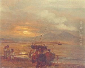 The Bay Of Naples At Sunset by Oswald Achenbach