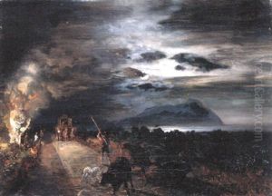 Nachtliches Feuer Am Golf Von Neapel by Oswald Achenbach