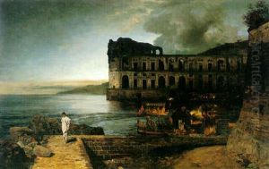 Der Palazzo Donn'anna Am Golf Von Neapel by Oswald Achenbach