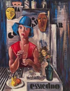 Laura Mit Blauem Hut by Vilmos Aba-Novak