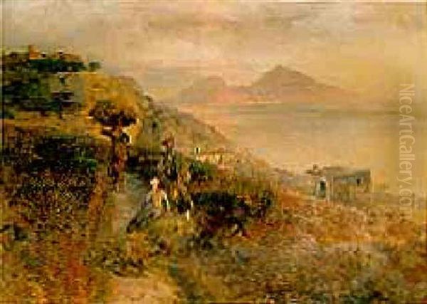 Figures On A Path Overlooking The Italian Coast - view 1