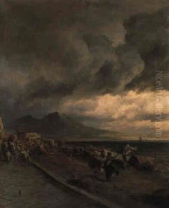 Am Golf Von Neapel Mit Blick Auf Den Vesuv by Oswald Achenbach